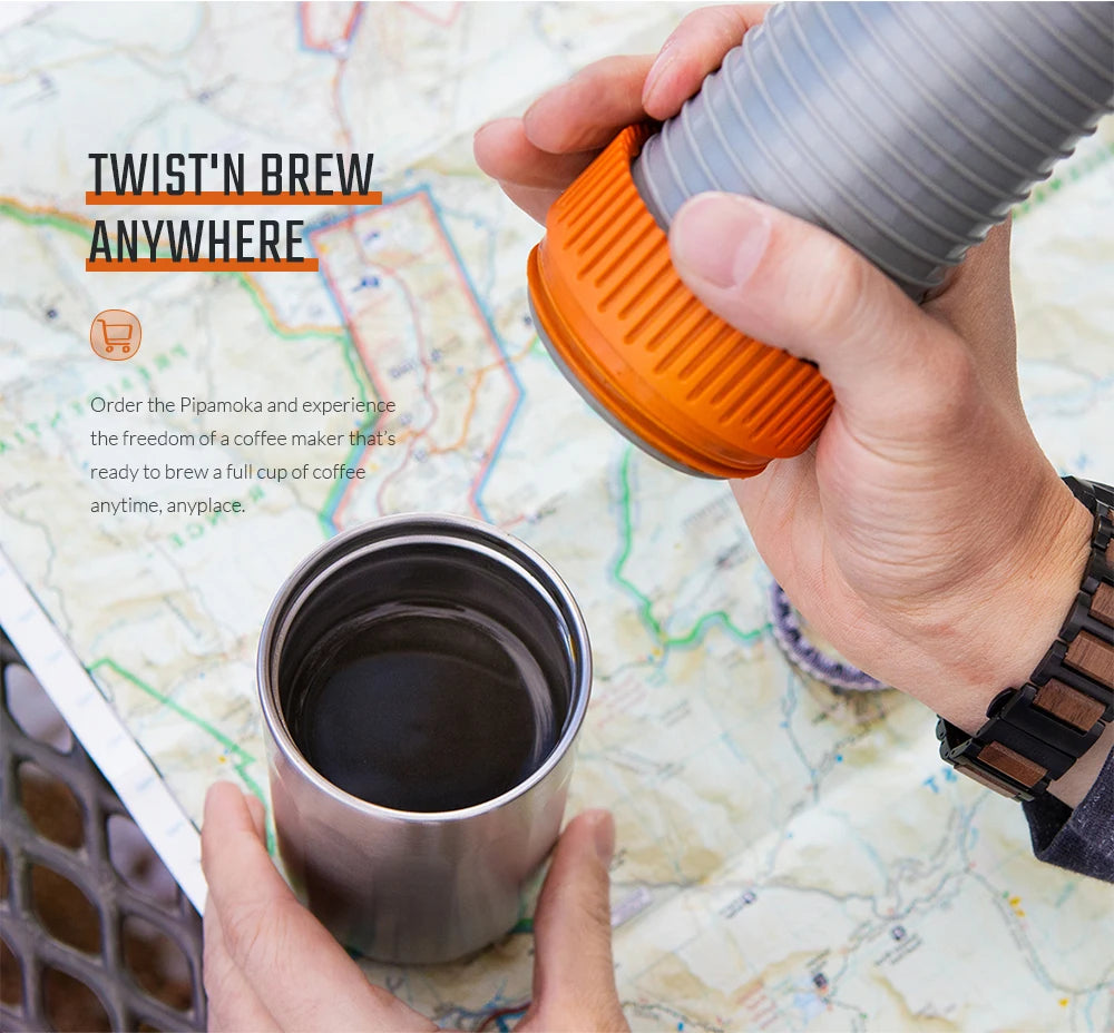 Pipamoka – All-in-One Portable Coffee Maker | Vacuum Pressure Brewer with Insulated Travel Mug