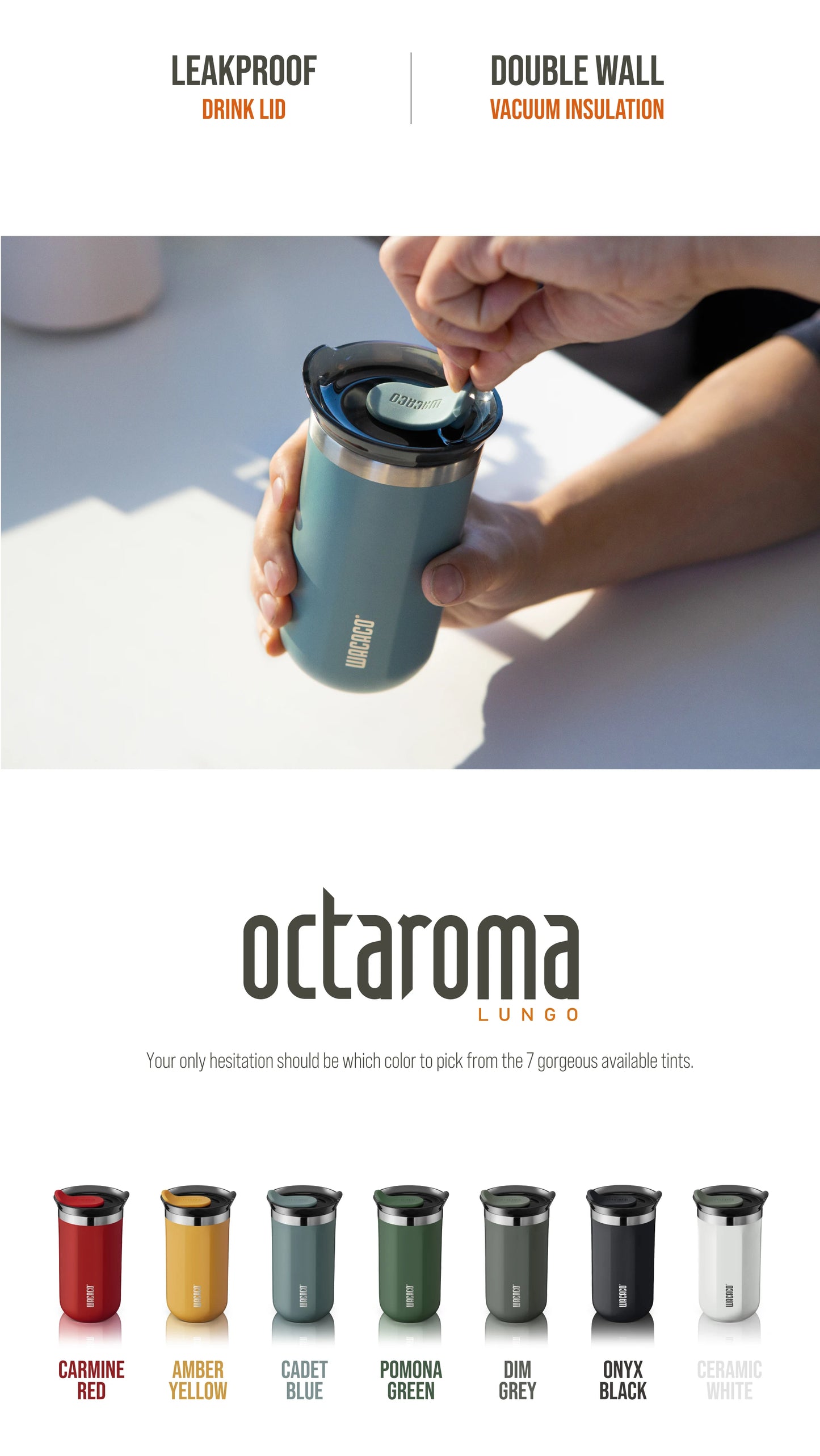 Octaroma – Vacuum Insulated Travel Mug | Double-Wall Stainless Steel, 6/10/15 oz