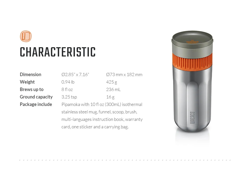 Pipamoka – All-in-One Portable Coffee Maker | Vacuum Pressure Brewer with Insulated Travel Mug