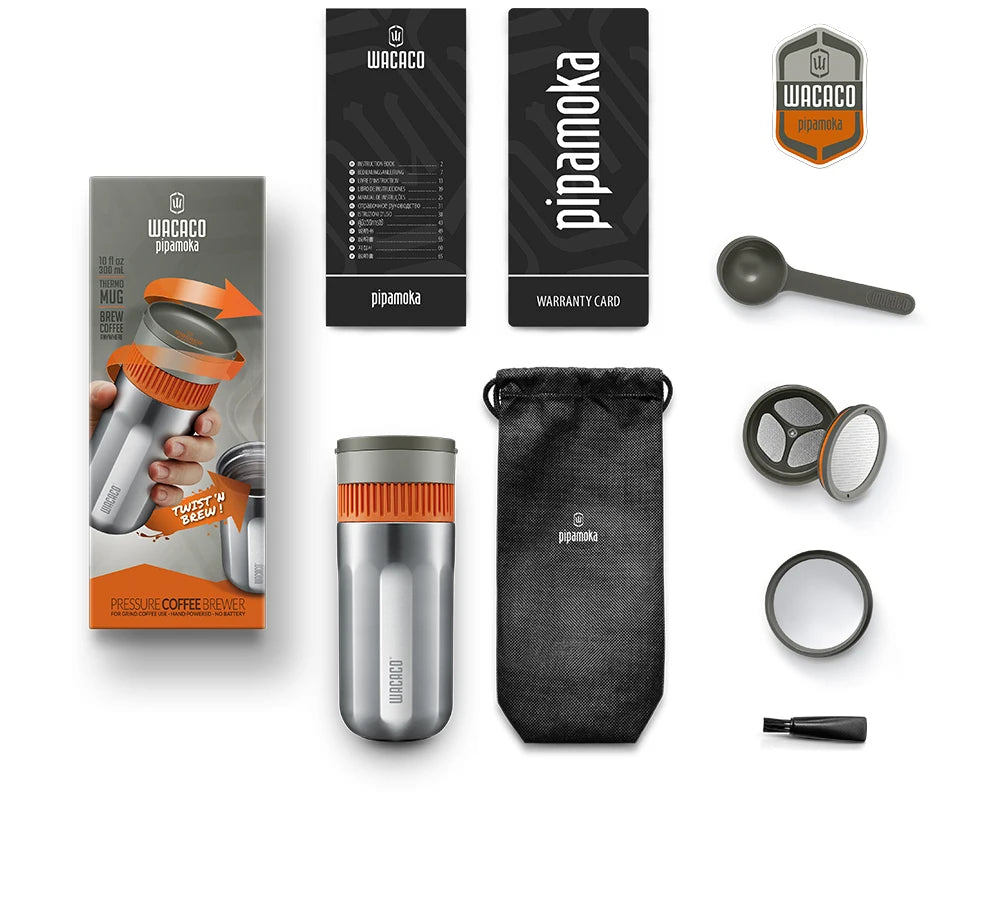 Pipamoka – All-in-One Portable Coffee Maker | Vacuum Pressure Brewer with Insulated Travel Mug