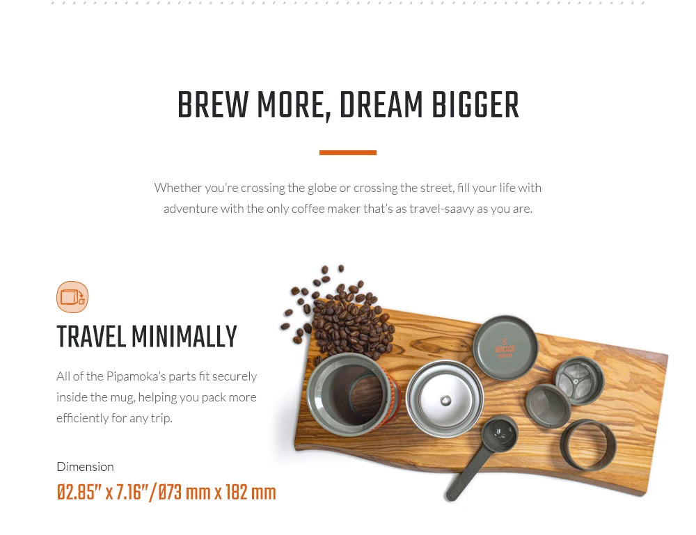 Pipamoka – All-in-One Portable Coffee Maker | Vacuum Pressure Brewer with Insulated Travel Mug
